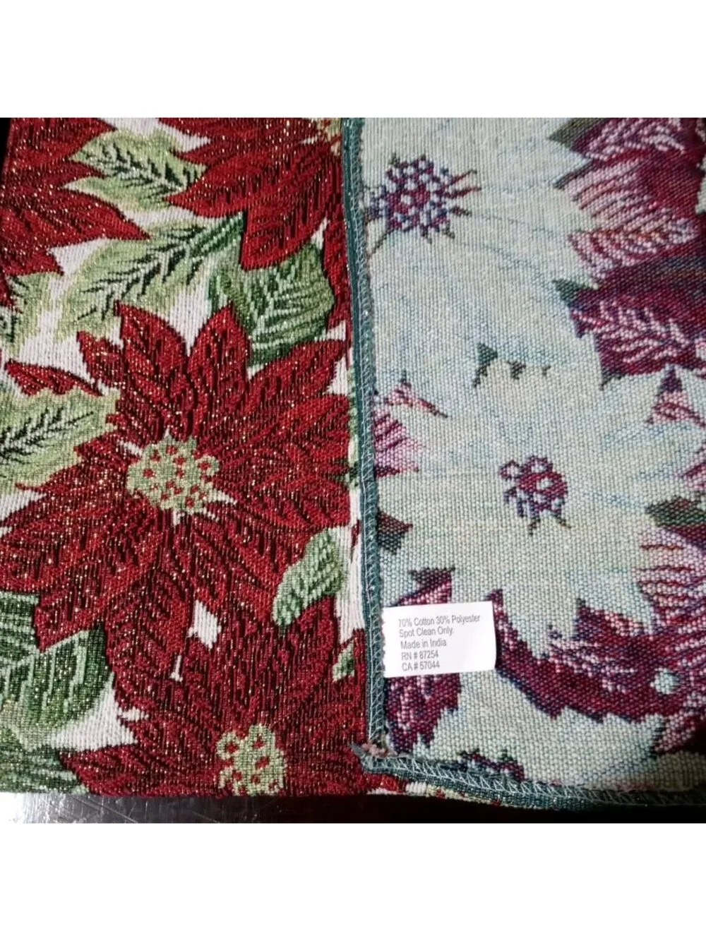 2 Christmas Decor Placements Tapestry Poinsettia Jacquard Red Gold Woven